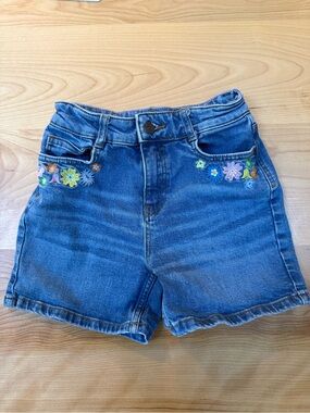 Mini Boden Blue Denim Shorts with Floral Embroidery